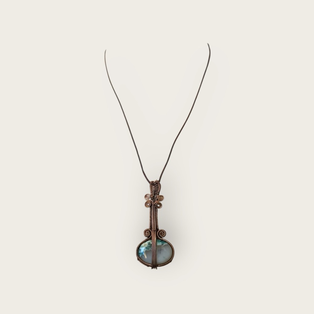 Elegant Copper Wire Wrapped Natural Stone Pendant Necklace